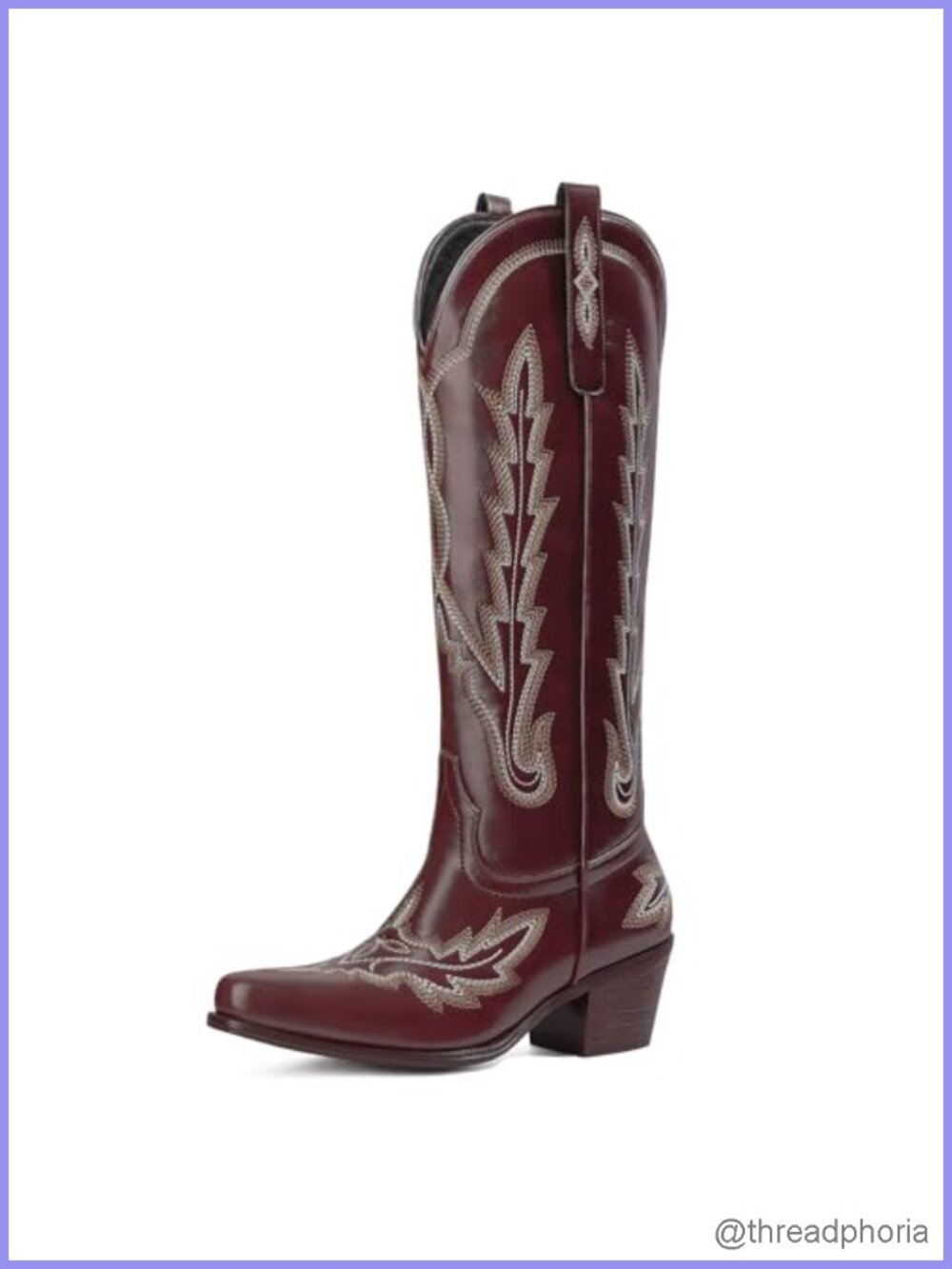 Embroidered Knee High Cowgirl Boots Chunky Heel Western Pull On